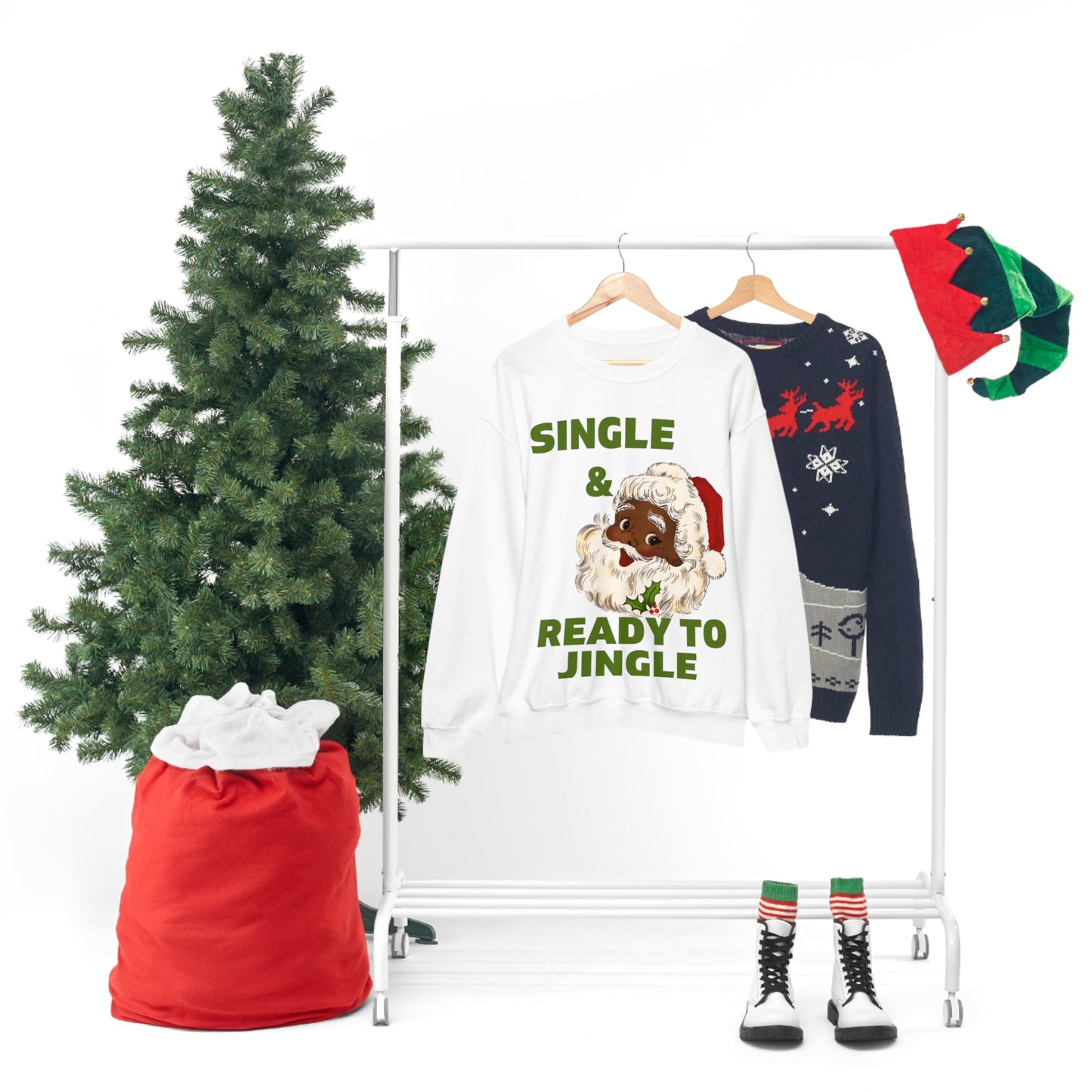 Single and Ready To Jingle Cute Black Santa Unisex Crewneck Sweatshirt