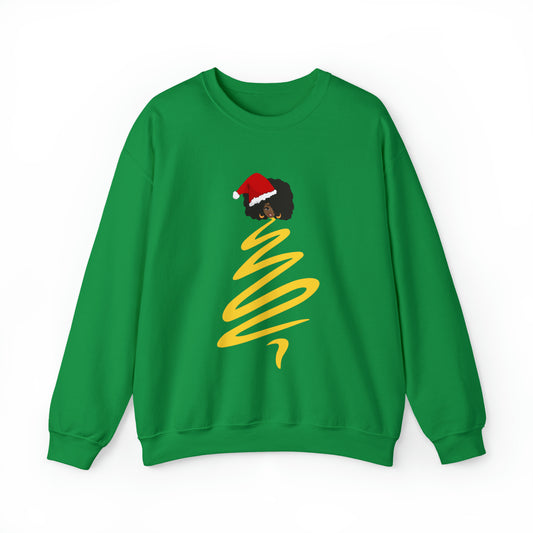 Dope Black Girl Afro Christmas Tree Angel  Crewneck Sweatshirt