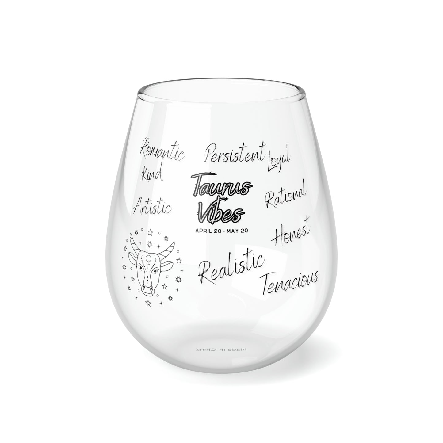 Taurus Vibes Zodiac Stemless Wine Glass