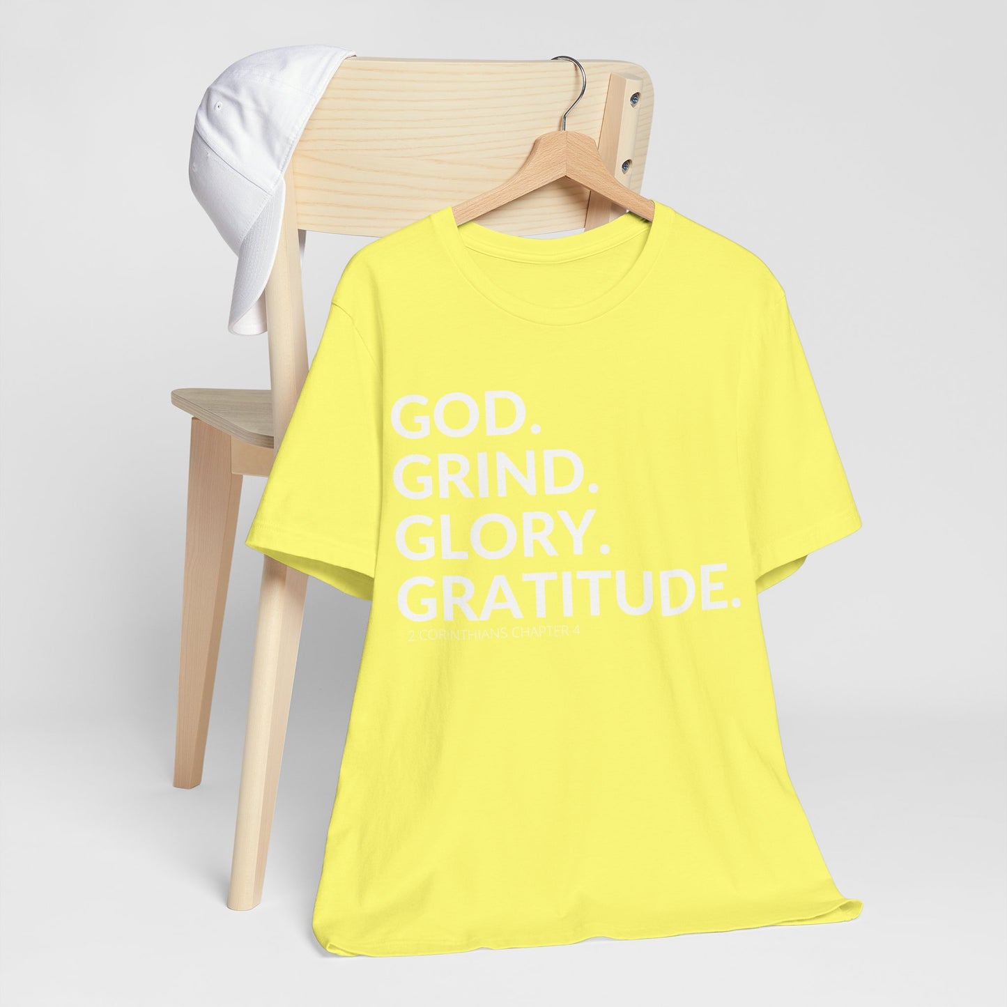 God. Grind. Glory. Gratitude. Christian Inspirational Unisex Jersey Short Sleeve Tee