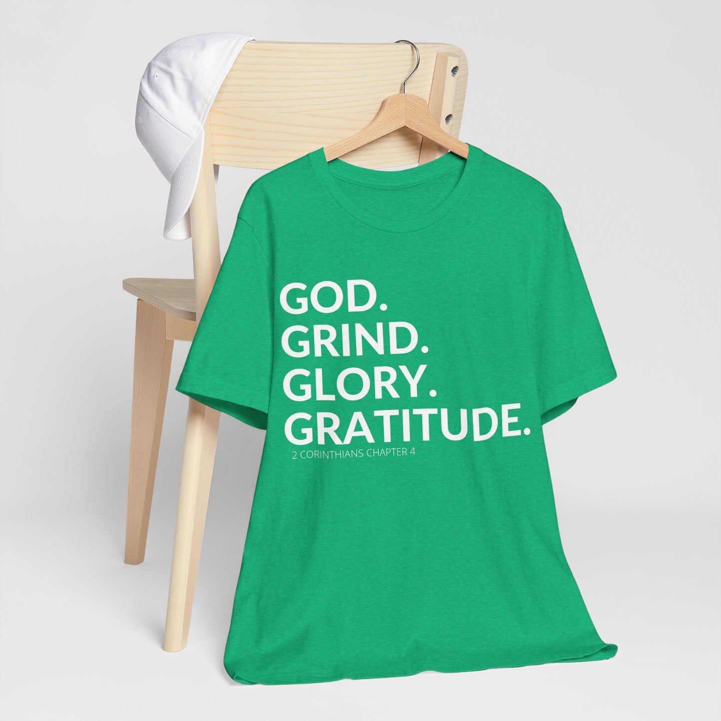 God. Grind. Glory. Gratitude. Christian Inspirational Unisex Jersey Short Sleeve Tee