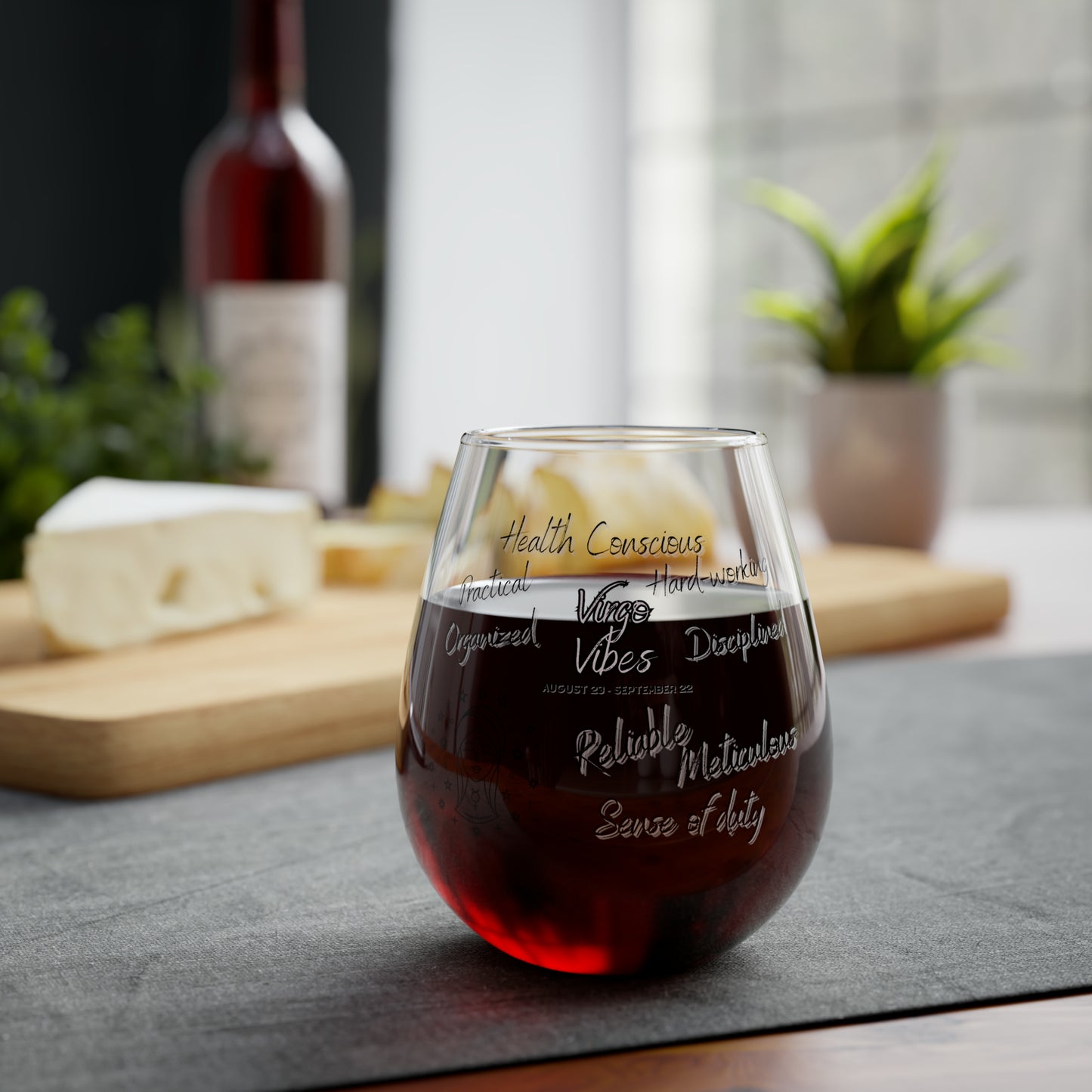 Virgo Vibes Zodiac Stemless Wine Glass