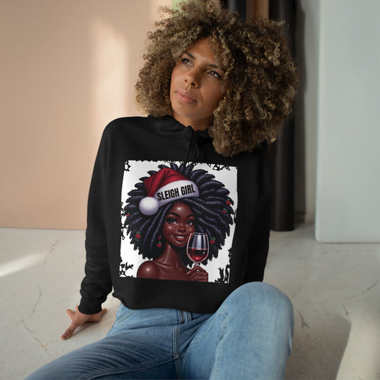 Sleigh Girl Wine Christmas Cropped Hoodie