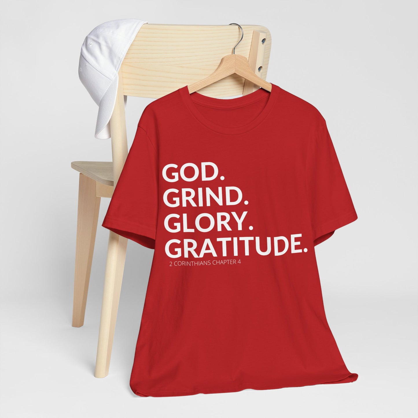 God. Grind. Glory. Gratitude. Christian Inspirational Unisex Jersey Short Sleeve Tee