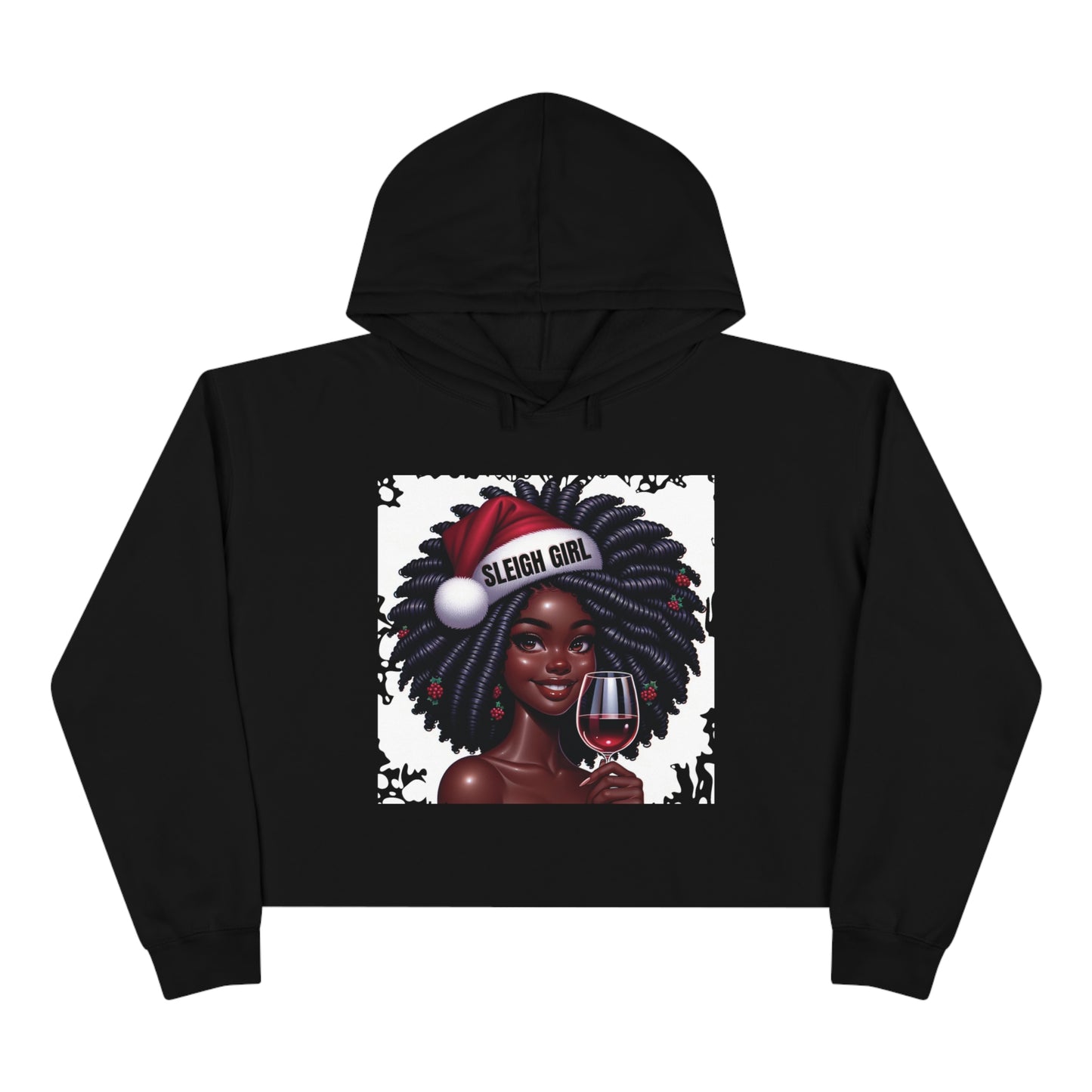 Sleigh Girl Wine Christmas Cropped Hoodie