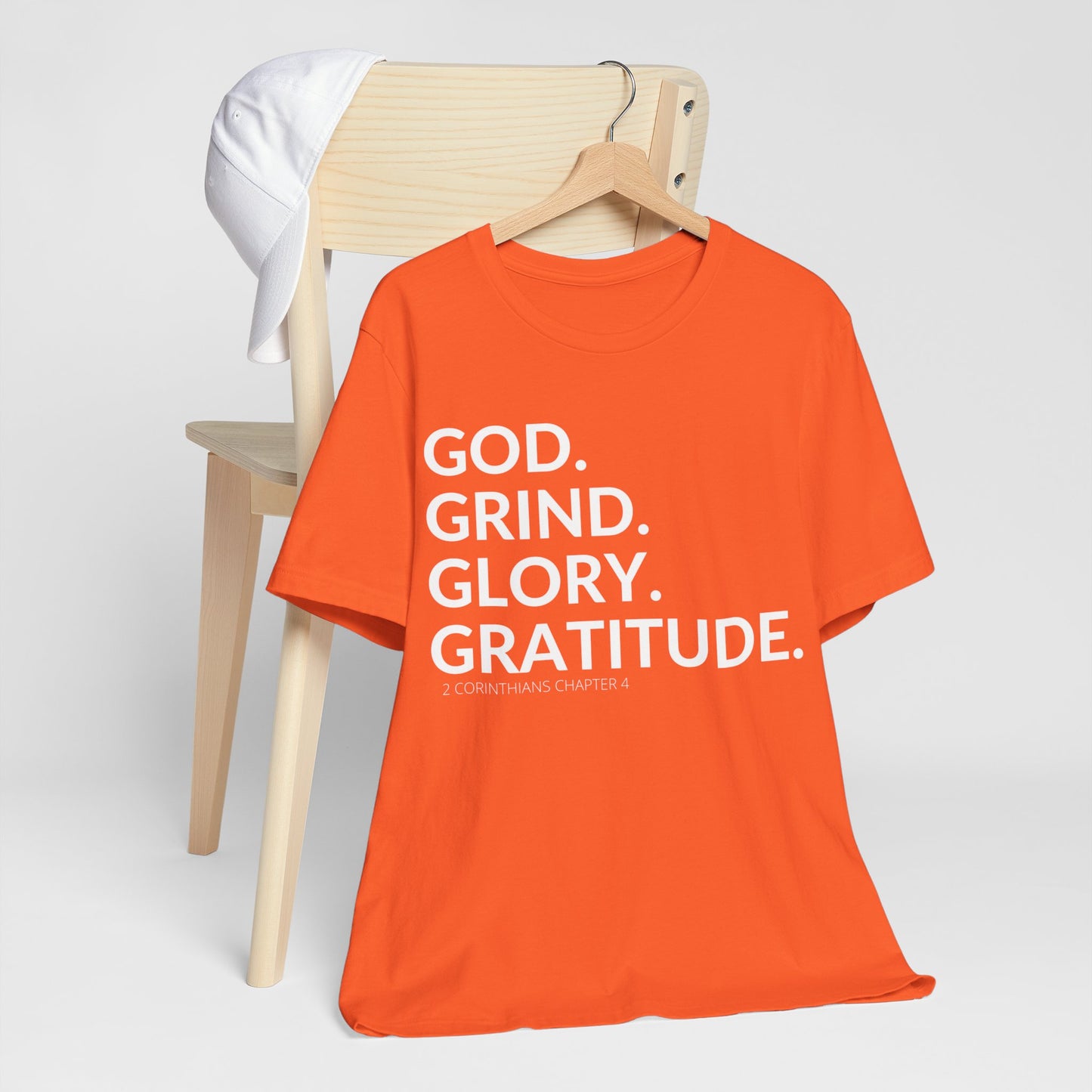 God. Grind. Glory. Gratitude. Christian Inspirational Unisex Jersey Short Sleeve Tee