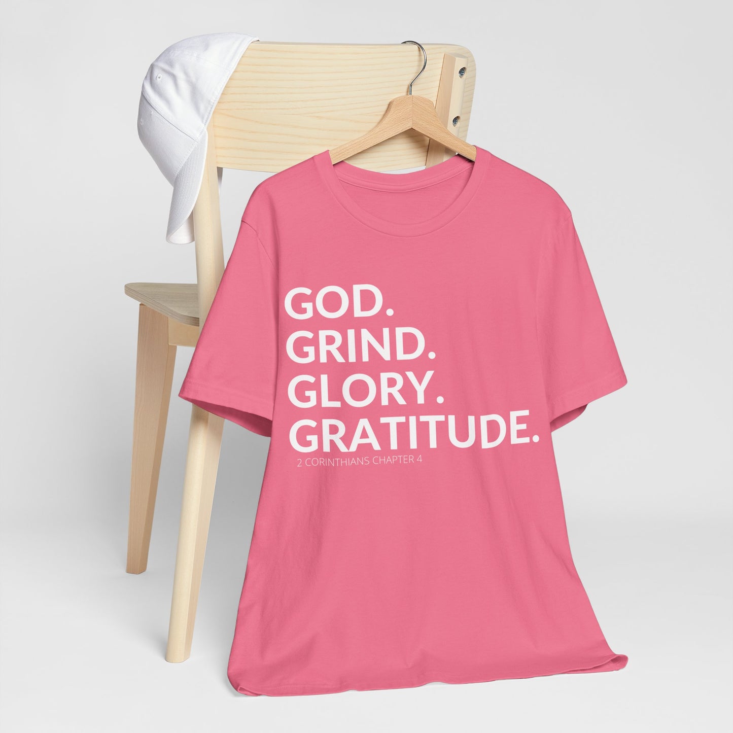 God. Grind. Glory. Gratitude. Christian Inspirational Unisex Jersey Short Sleeve Tee