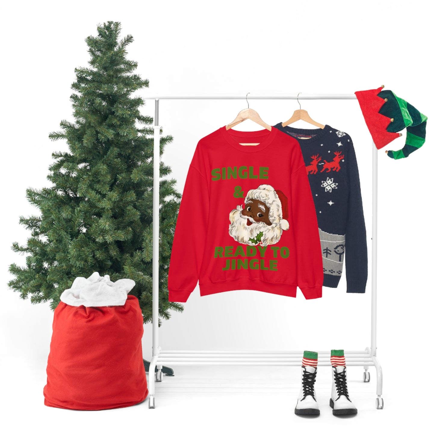 Single and Ready To Jingle Cute Black Santa Unisex Crewneck Sweatshirt