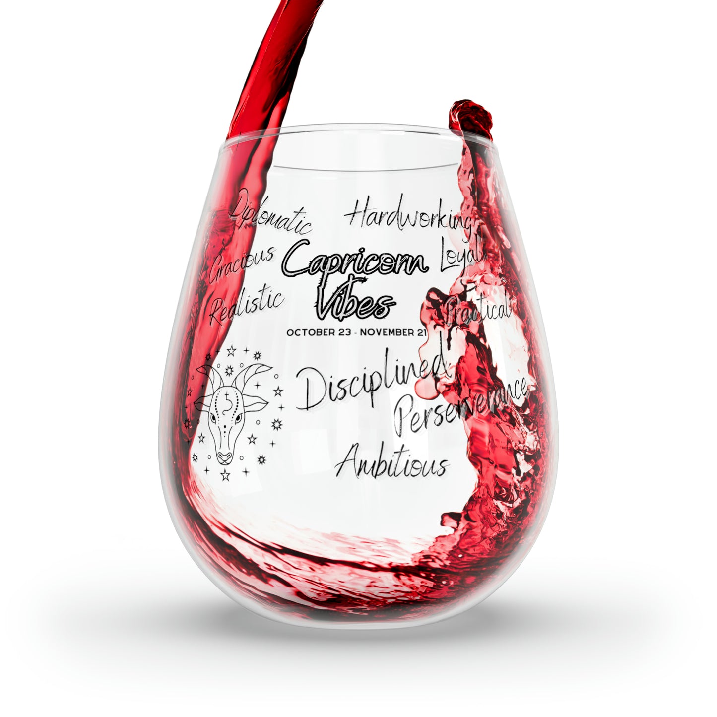 Capricorn Vibes Zodiac Stemless Wine Glass