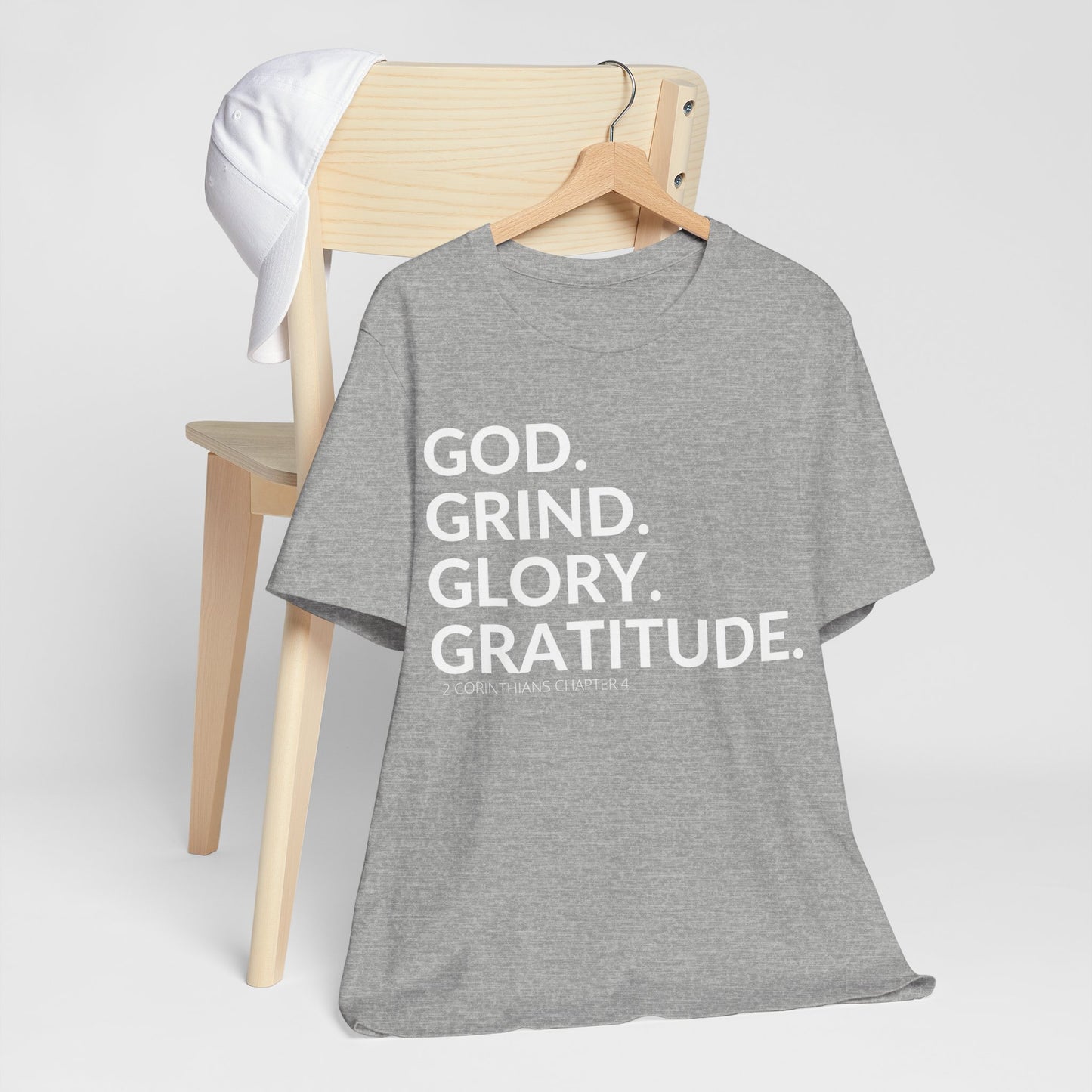 God. Grind. Glory. Gratitude. Christian Inspirational Unisex Jersey Short Sleeve Tee