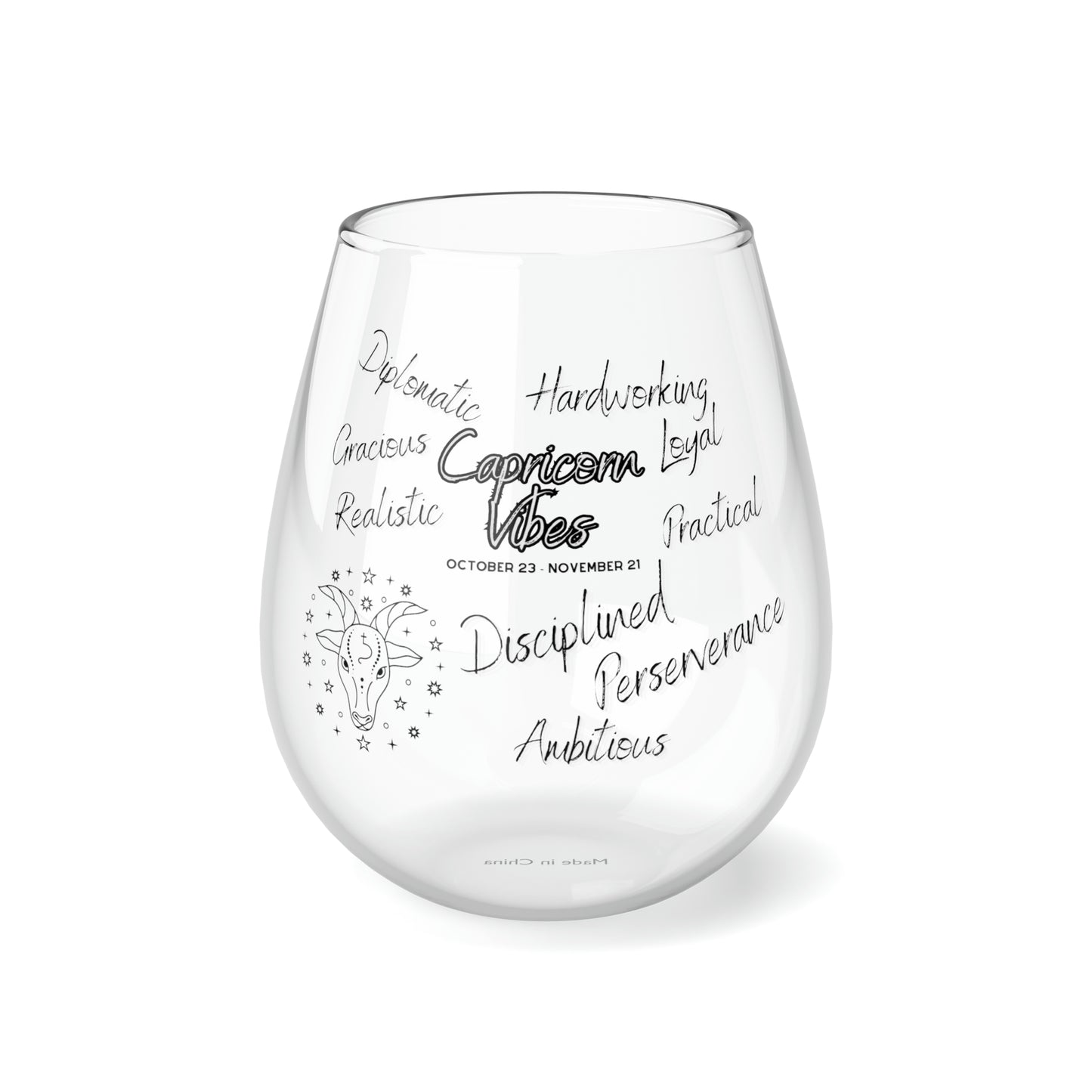 Capricorn Vibes Zodiac Stemless Wine Glass