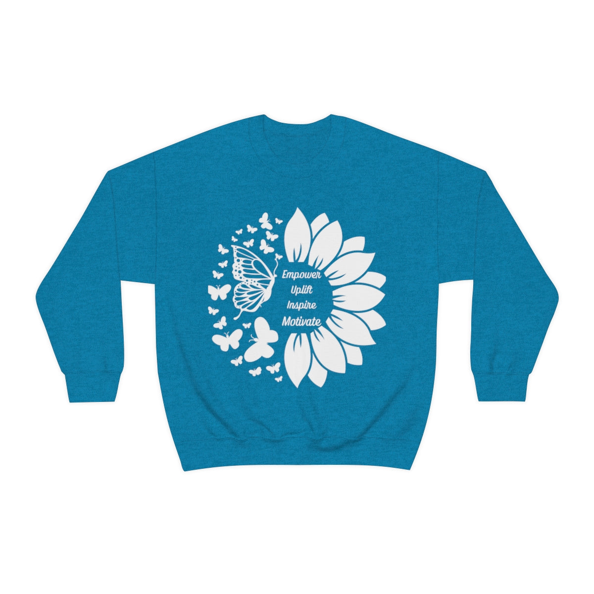 Empower-Uplift-Inspire-Motivate-Butterfly Sunflower Adult Crewneck Sweatshirt