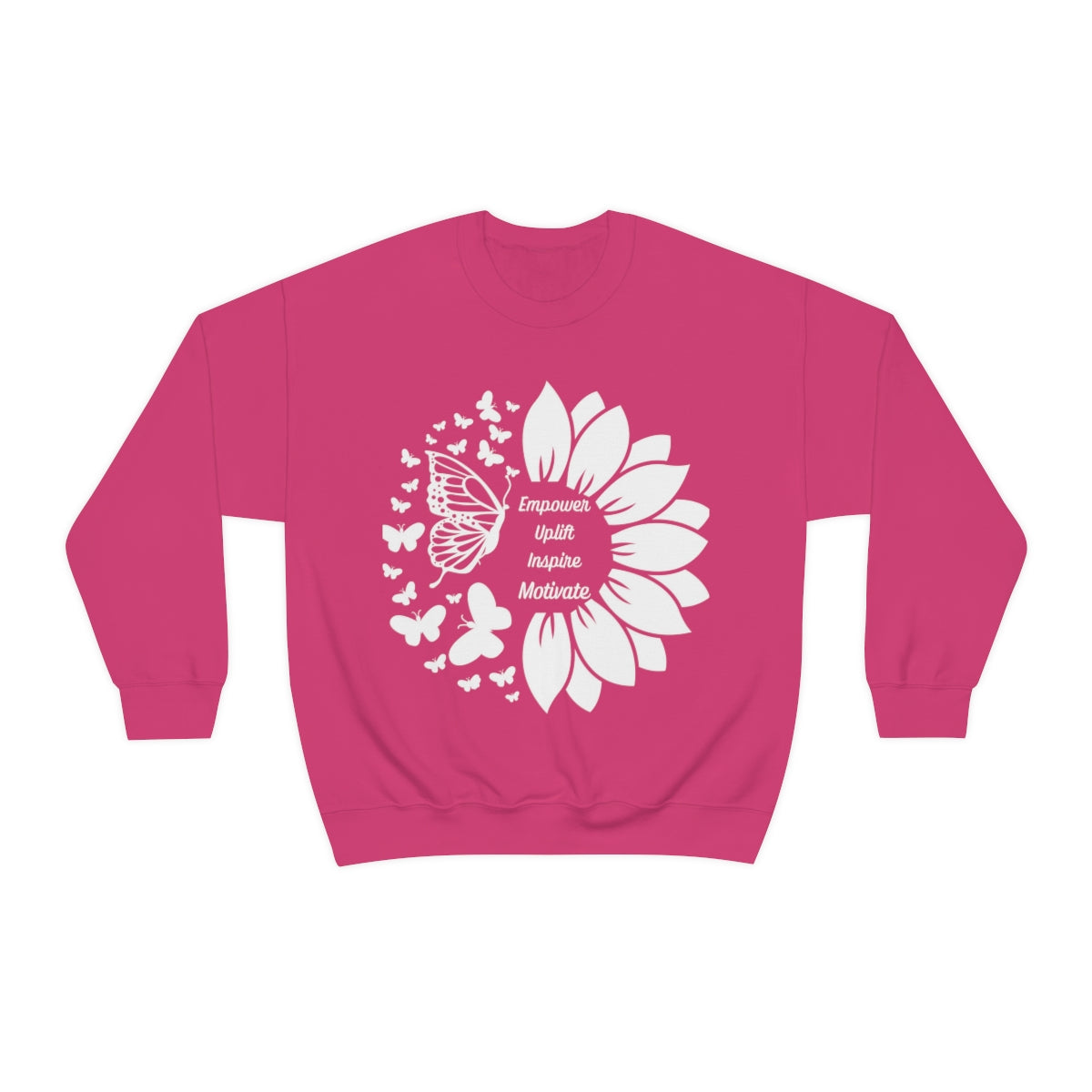 Empower-Uplift-Inspire-Motivate-Butterfly Sunflower Adult Crewneck Sweatshirt